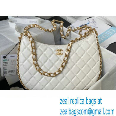 Chanel Shiny Crumpled Lambskin & Gold-Tone Metal Large Hobo Bag AS4368 White 2023